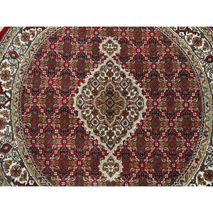 Fine Oriental Wool Hand Knotted Rug Red Ivory 4.1X4.1 -O062442