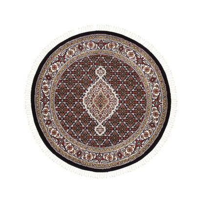 Fine Oriental Wool Hand Knotted Rug Black Ivory 4.2X4.2 -O062446