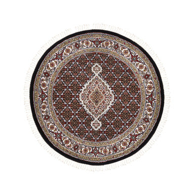 Fine Oriental Wool Hand Knotted Rug Black Ivory 4.2X4.2 -O062446