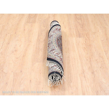 Fine Oriental Wool Hand Knotted Rug Black Ivory 4.2X4.2 -O062446