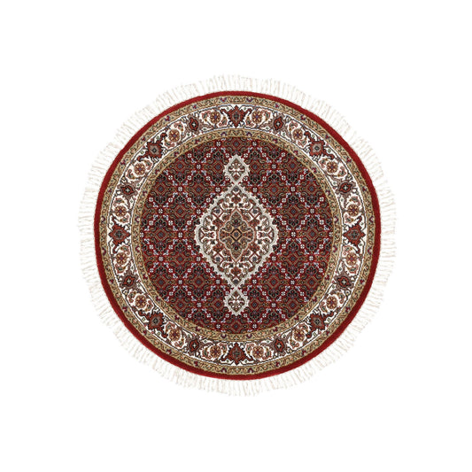 Fine Oriental Wool Hand Knotted Rug Red Ivory 3.4X3.4 -O062456