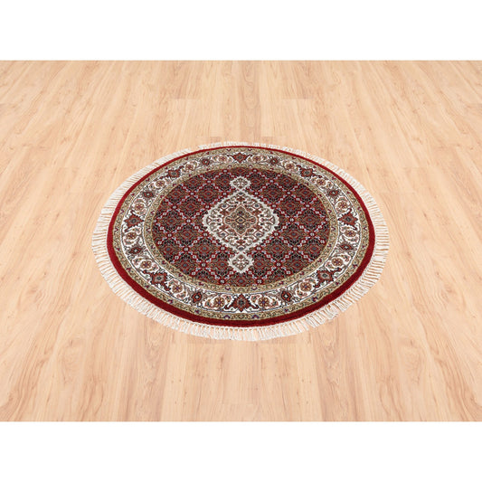 Fine Oriental Wool Hand Knotted Rug Red Ivory 3.4X3.4 -O062456