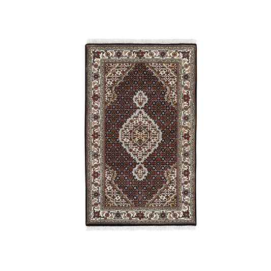 Fine Oriental Wool Hand Knotted Rug Black Ivory 3.1X5.3 -O062481