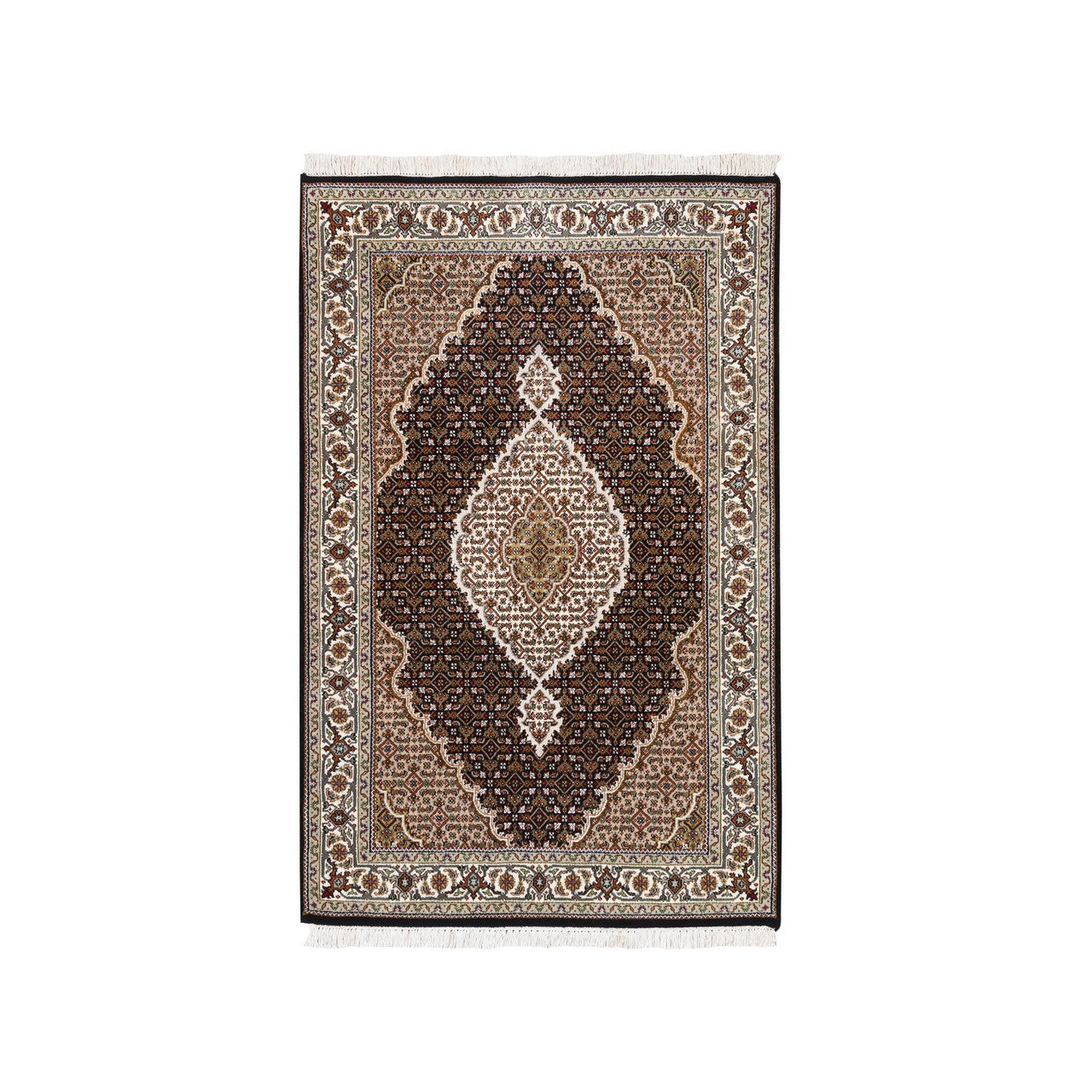 Fine Oriental Wool Hand Knotted Rug Black Ivory 3.10X6.0 -O062488