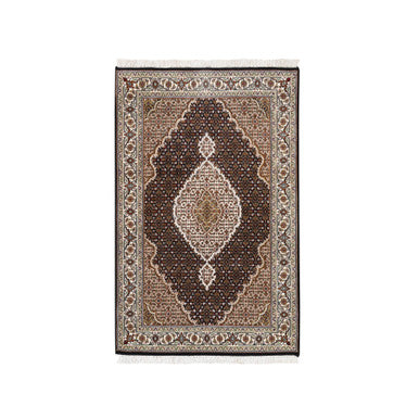 Fine Oriental Wool Hand Knotted Rug Black Ivory 3.10X6.0 -O062488