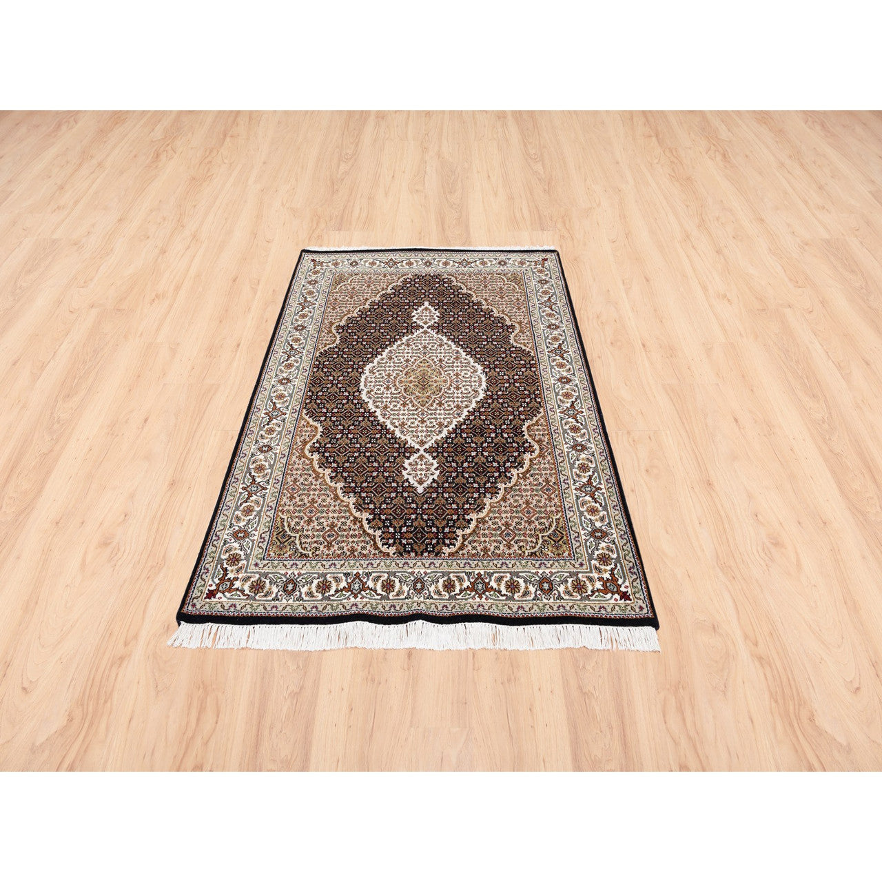 Fine Oriental Wool Hand Knotted Rug Black Ivory 3.10X6.0 -O062488