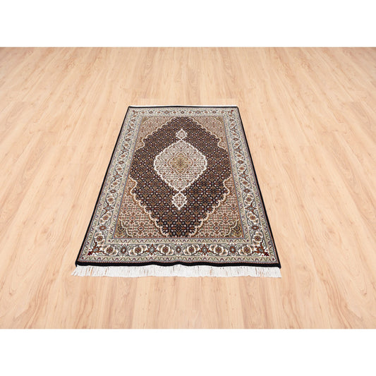 Fine Oriental Wool Hand Knotted Rug Black Ivory 3.10X6.0 -O062488
