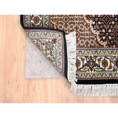 Fine Oriental Wool Hand Knotted Rug Black Ivory 3.10X6.0 -O062488