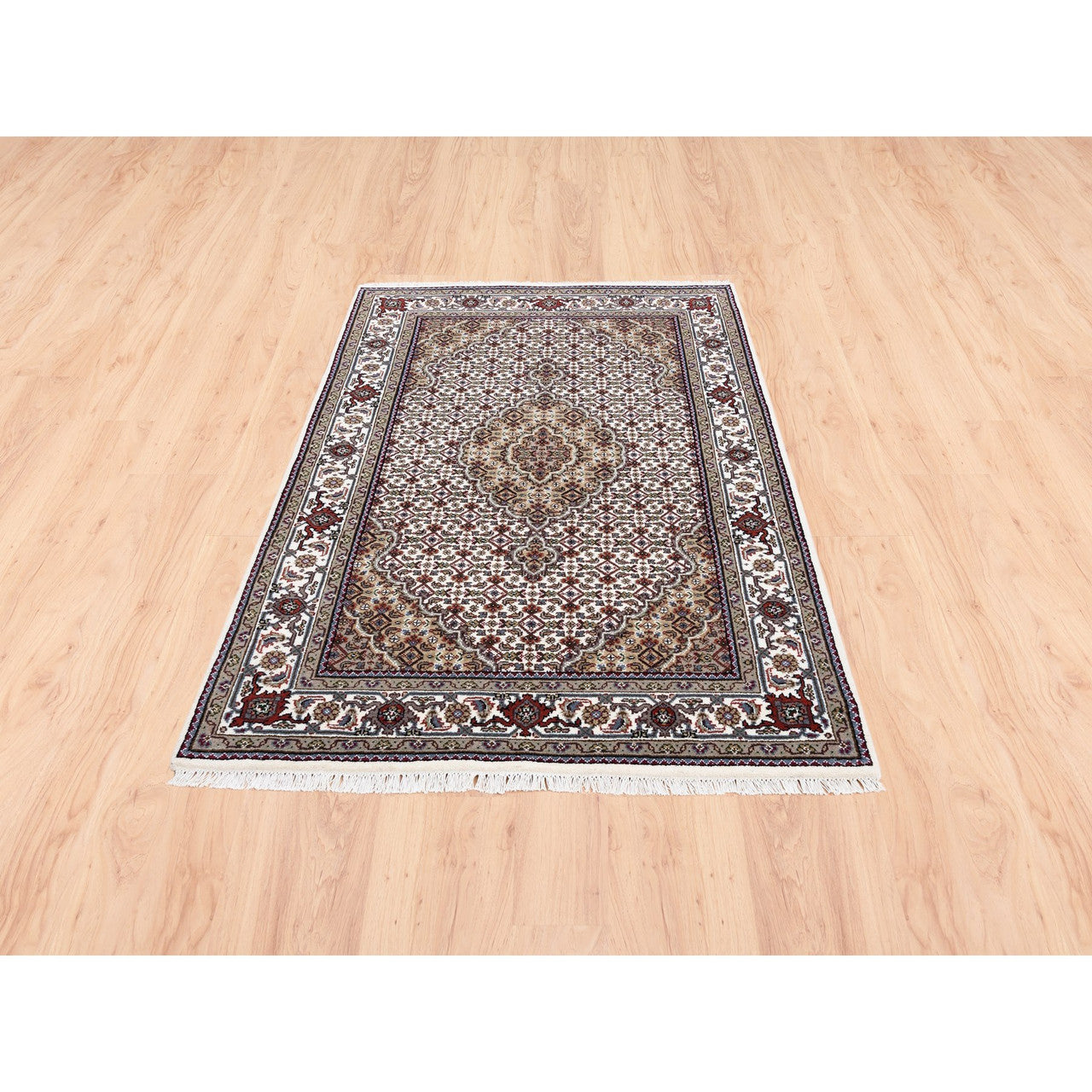 Fine Oriental Wool Hand Knotted Rug Ivory Ivory 3.8X6.0 -O062489