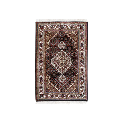 Fine Oriental Wool Hand Knotted Rug Black Ivory 3.2X5.4 -O062491