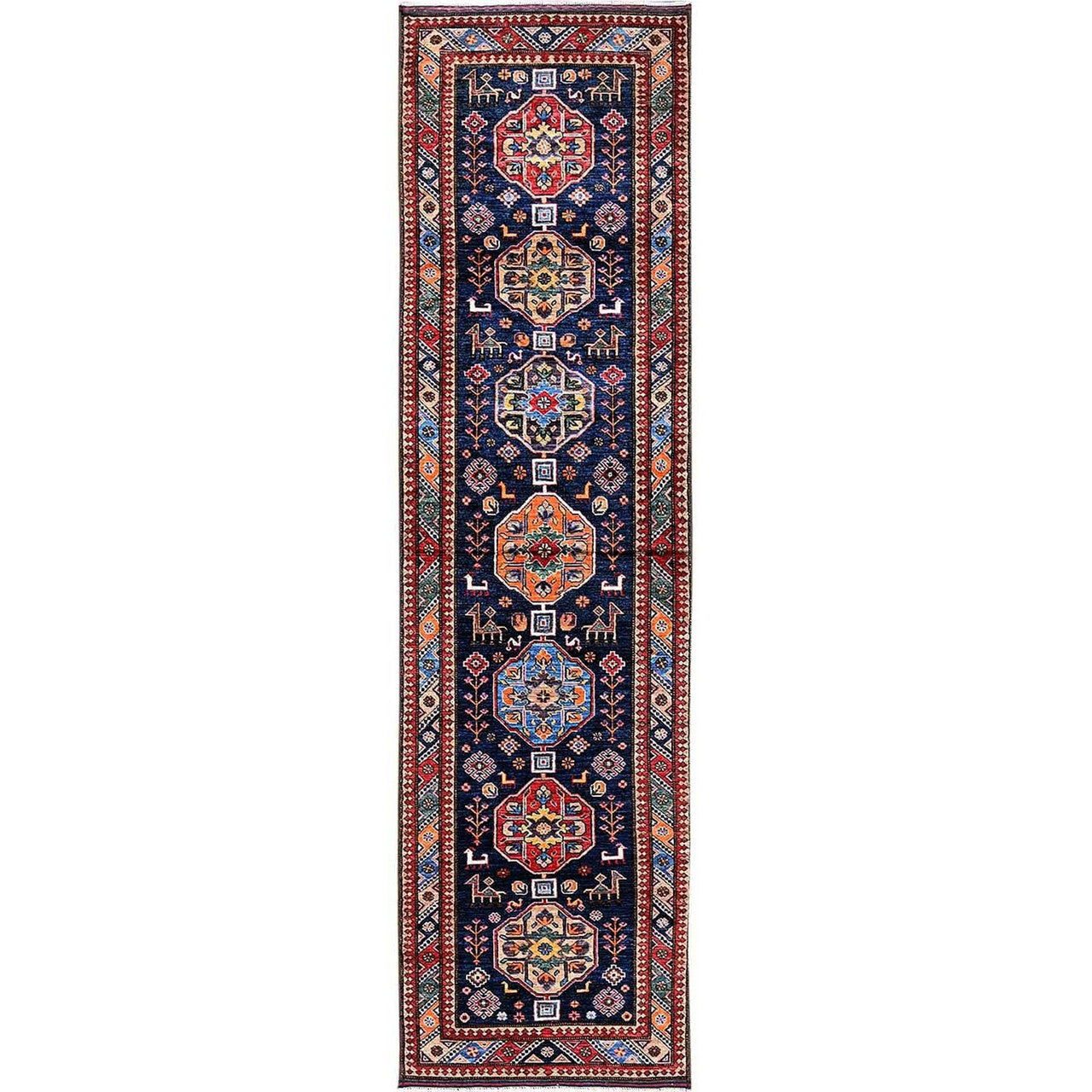Kazak Wool Hand Knotted Rug Blue 2.8x9.5 -O0624