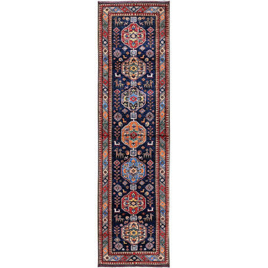 Kazak Wool Hand Knotted Rug Blue 2.8x9.5 -O0624