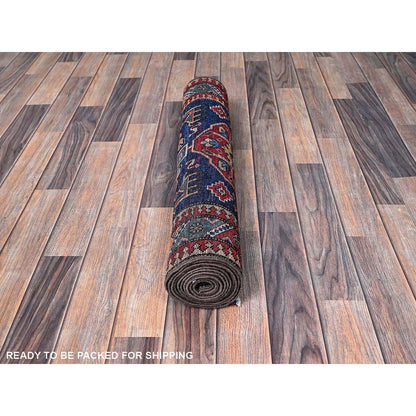 Kazak Wool Hand Knotted Rug Blue 2.8x9.5 -O0624