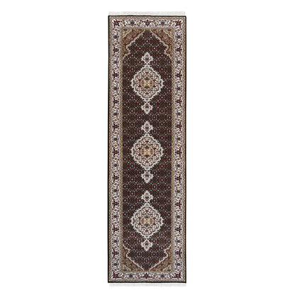 Fine Oriental Wool Hand Knotted Rug Black Ivory 2.7X10.0 -O062503