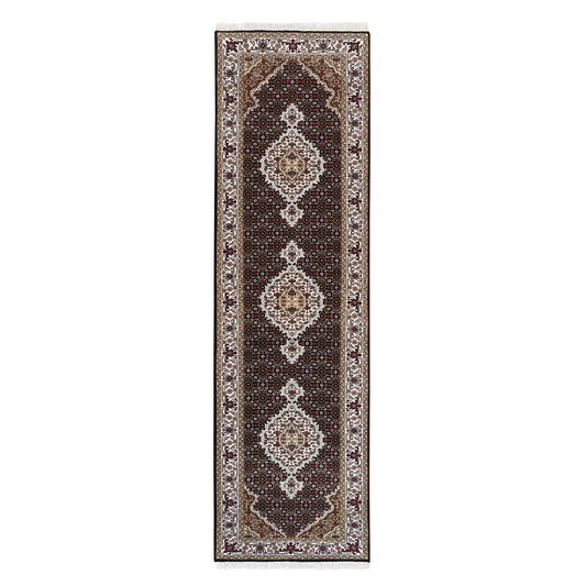 Fine Oriental Wool Hand Knotted Rug Black Ivory 2.7X10.0 -O062503