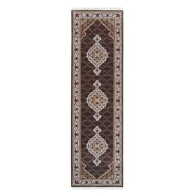 Fine Oriental Wool Hand Knotted Rug Black Ivory 2.7X10.0 -O062503