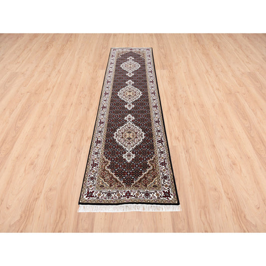 Fine Oriental Wool Hand Knotted Rug Black Ivory 2.7X10.0 -O062503
