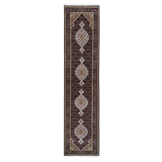 Fine Oriental Wool & Silk Hand Knotted Rug Black Black 2.7X11.10 -O062507