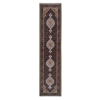 Fine Oriental Wool & Silk Hand Knotted Rug Black Black 2.7X11.10 -O062507
