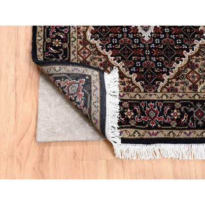 Fine Oriental Wool & Silk Hand Knotted Rug Black Black 2.7X11.10 -O062507