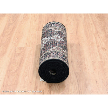 Fine Oriental Wool & Silk Hand Knotted Rug Black Black 2.7X11.10 -O062507
