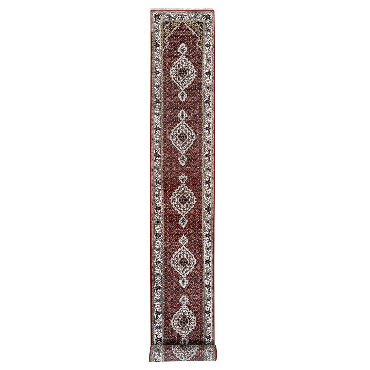 Fine Oriental Wool & Silk Hand Knotted Rug Red Ivory 2.6X16.3 -O062509