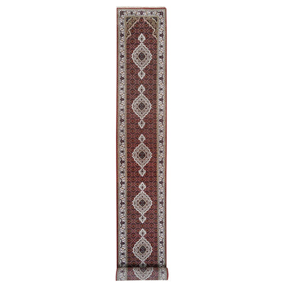 Fine Oriental Wool & Silk Hand Knotted Rug Red Ivory 2.6X16.3 -O062509