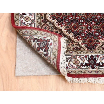 Fine Oriental Wool & Silk Hand Knotted Rug Red Ivory 2.6X16.3 -O062509