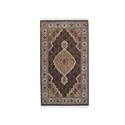 Fine Oriental Wool Hand Knotted Rug Black Ivory 3.2X5.6 -O062533