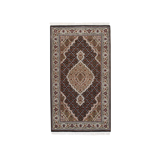 Fine Oriental Wool Hand Knotted Rug Black Ivory 3.2X5.6 -O062533