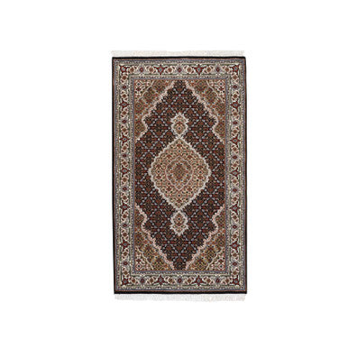 Fine Oriental Wool Hand Knotted Rug Black Ivory 3.2X5.6 -O062533