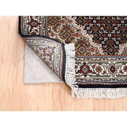 Fine Oriental Wool Hand Knotted Rug Black Ivory 3.2X5.6 -O062533