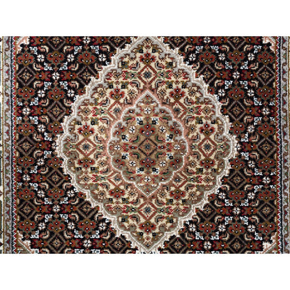Fine Oriental Wool Hand Knotted Rug Black Ivory 3.2X5.6 -O062533