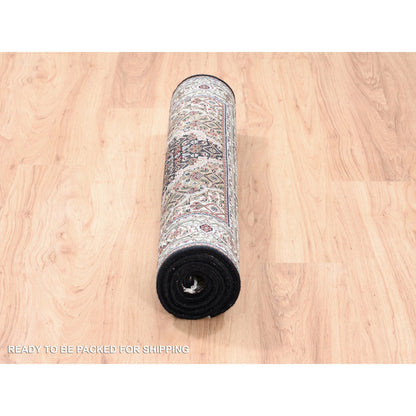 Fine Oriental Wool Hand Knotted Rug Black Ivory 3.2X5.6 -O062533