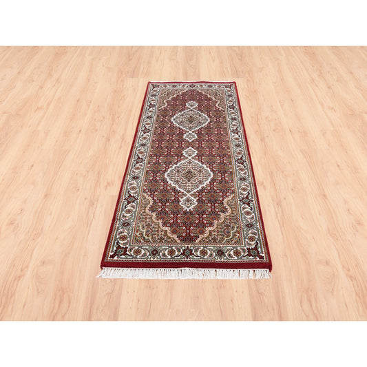 Fine Oriental Wool Hand Knotted Rug Red Ivory 2.7X6.8 -O062537