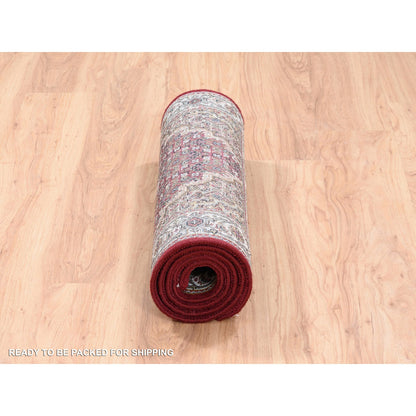 Fine Oriental Wool Hand Knotted Rug Red Ivory 2.7X6.8 -O062537