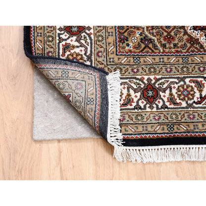 Fine Oriental Wool Hand Knotted Rug Black Ivory 5.0X5.0 -O062543