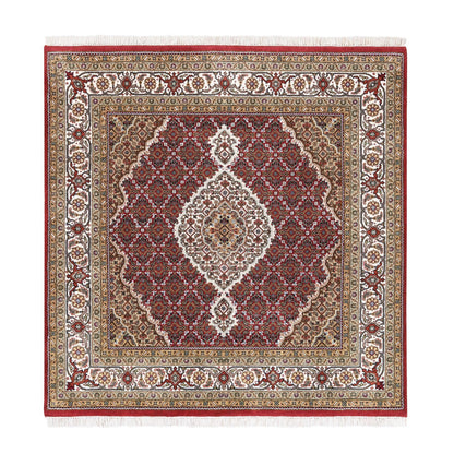 Fine Oriental Wool Hand Knotted Rug Red Ivory 5.0X5.0 -O062553