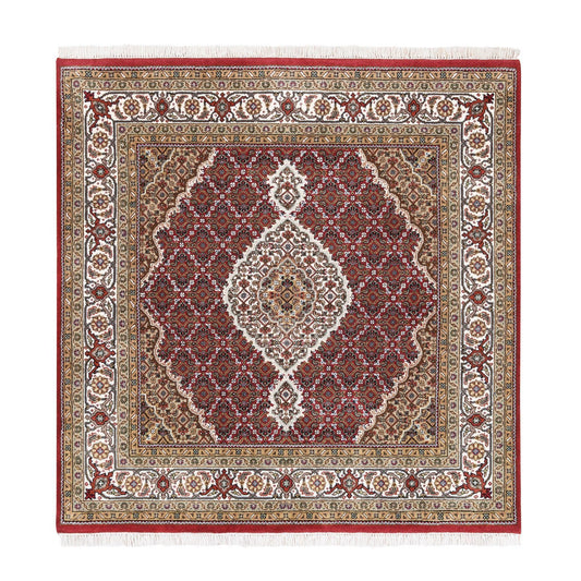 Fine Oriental Wool Hand Knotted Rug Red Ivory 5.0X5.0 -O062553