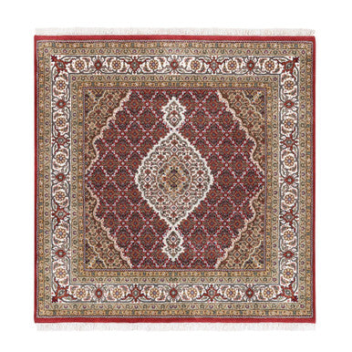 Fine Oriental Wool Hand Knotted Rug Red Ivory 5.0X5.0 -O062553