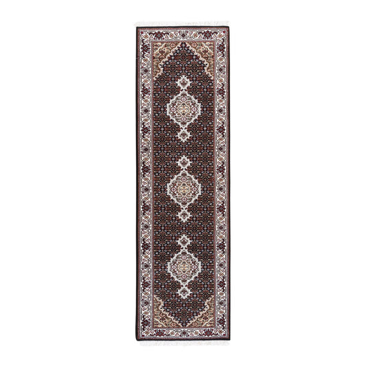 Fine Oriental Wool & Silk Hand Knotted Rug Black Ivory 2.1X8.0 -O062558