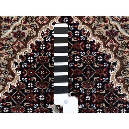 Fine Oriental Wool & Silk Hand Knotted Rug Black Ivory 2.1X8.0 -O062558