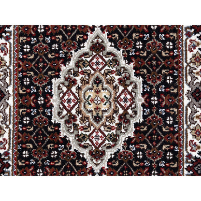 Fine Oriental Wool & Silk Hand Knotted Rug Black Ivory 2.1X8.0 -O062558