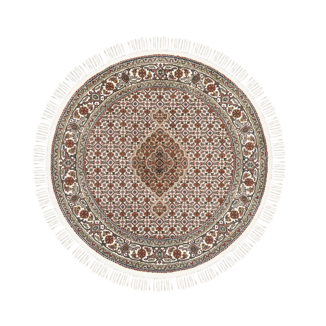 Fine Oriental Wool Hand Knotted Rug Ivory Ivory 4.0X4.0 -O062591