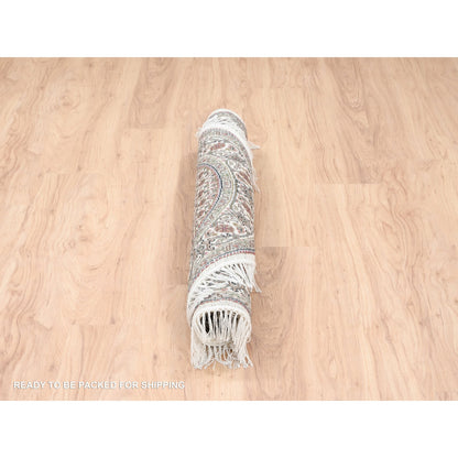 Fine Oriental Wool Hand Knotted Rug Ivory Ivory 4.0X4.0 -O062591