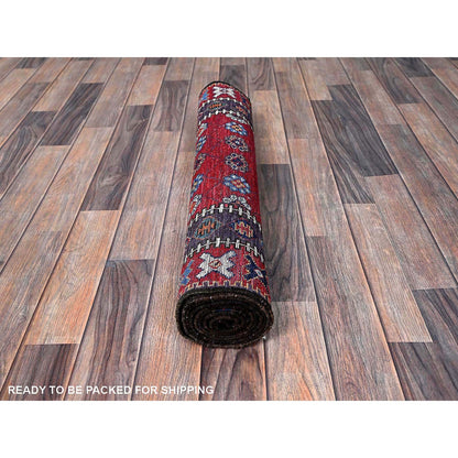 Kazak Wool Hand Knotted Rug Red 2.8x7.7 -O0625