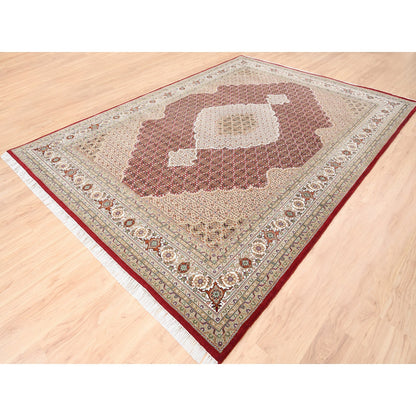 Fine Oriental Wool Hand Knotted Rug Red Ivory 8.3X11.4 -O062608