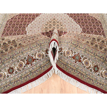 Fine Oriental Wool Hand Knotted Rug Red Ivory 8.3X11.4 -O062608