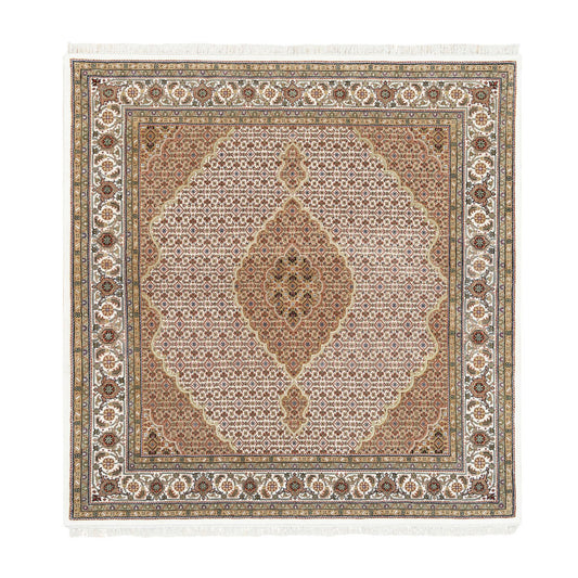Fine Oriental Wool Hand Knotted Rug Ivory Ivory 6.6X6.9 -O062610