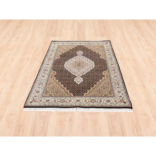 Fine Oriental Wool Hand Knotted Rug Black Ivory 3.10X6.0 -O062619